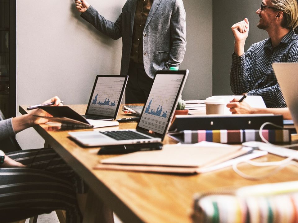 A team working around a table